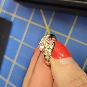 Pink & Rhinestone Silver Tone Ring Size 9
